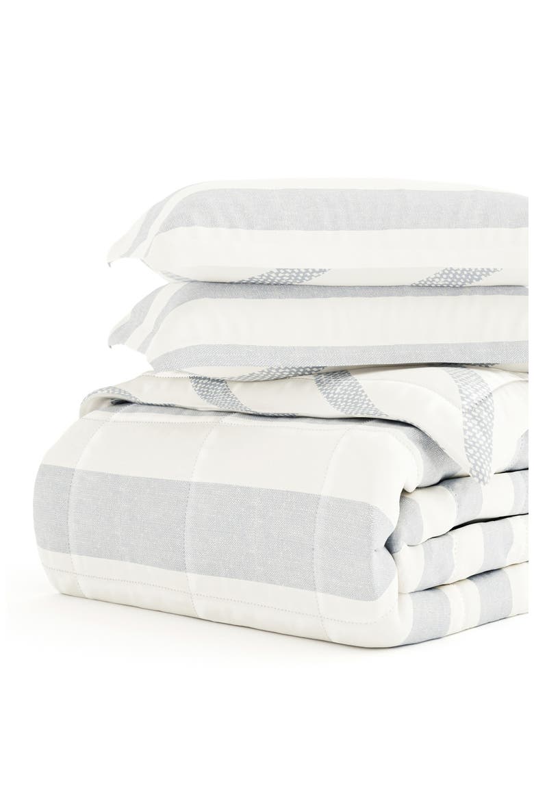Premium Down Alternative Distressed Stripe Reversible Comforter Set, Alternate, color, LIGHT BLUE