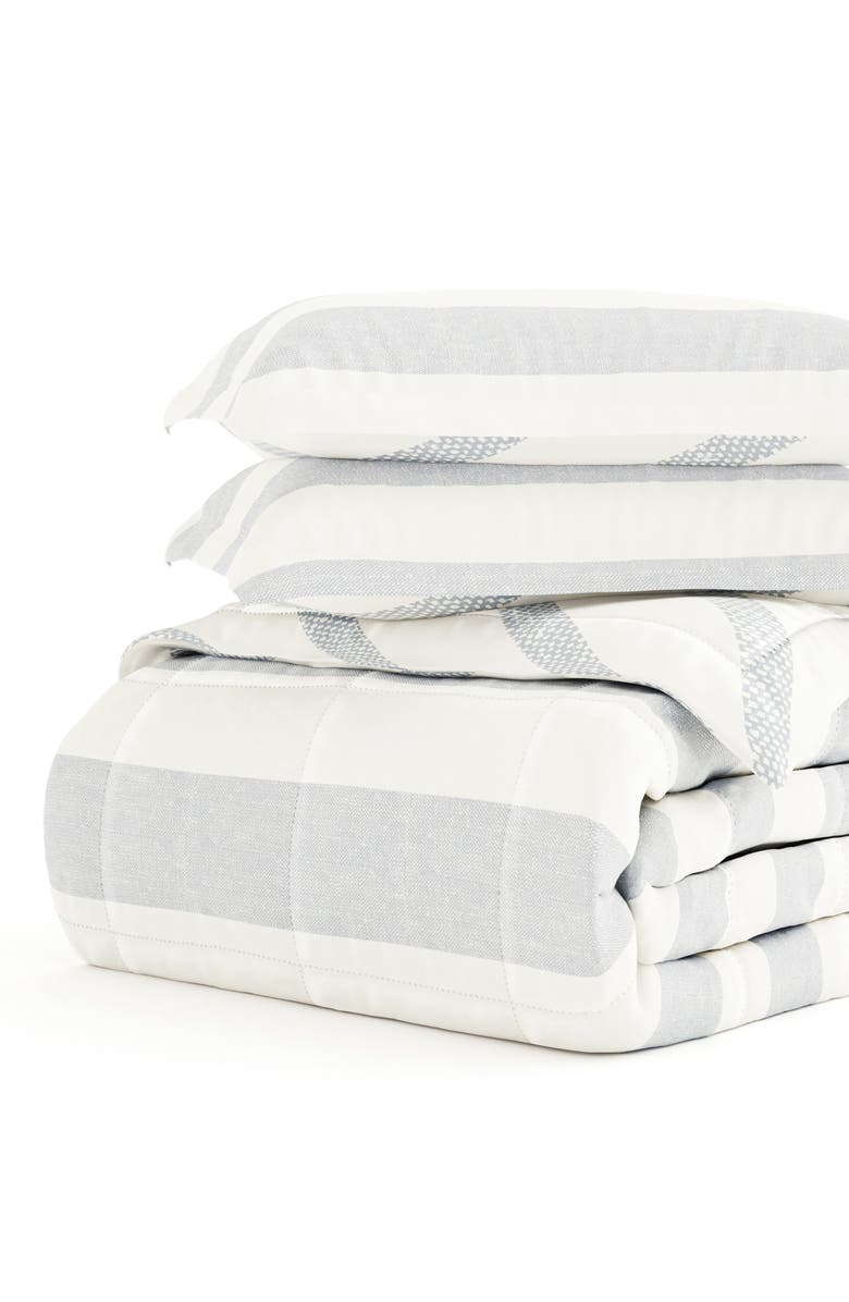 HOMESPUN Premium Down Alternative Distressed Stripe Reversible Comforter Set, Alternate, color, Light Blue