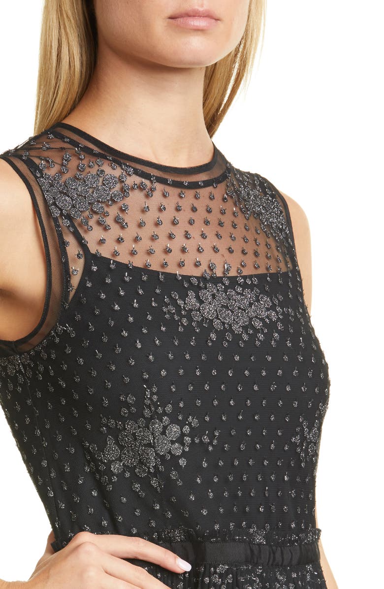 BOSS Delyssa Metallic Detail Lace Sleeveless Dress, Alternate, color, 