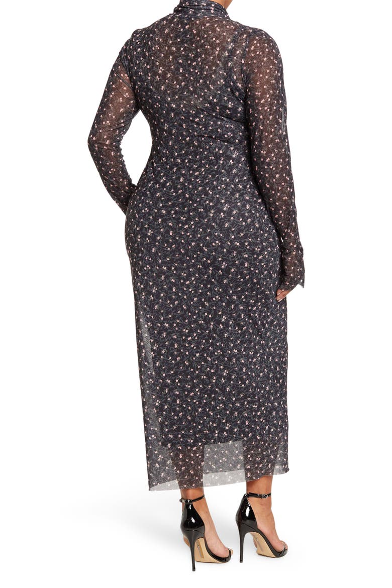 Shailene Long Sleeve Mesh Dress, Alternate, color, NOIR BLOSSOM