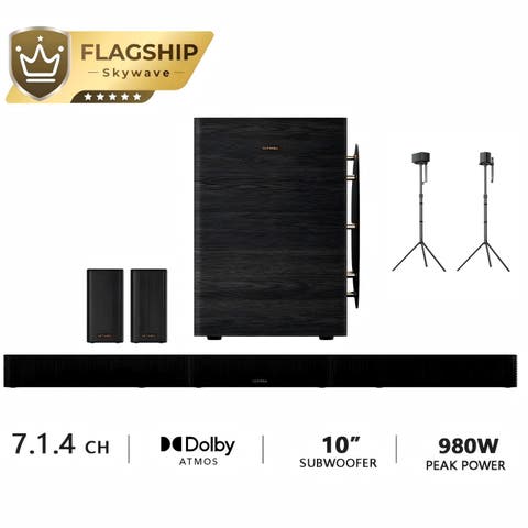 Skywave Series 7.1.4ch Dolby Atmos Wireless Surround Sound System with 10" Subwoofer & 2 Speakers + Speaker Stand
