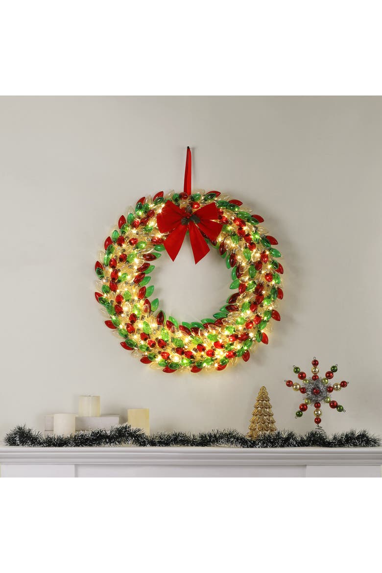 30 in. Retro C9 Bulb Wreath, Alternate, color, Red and Green
