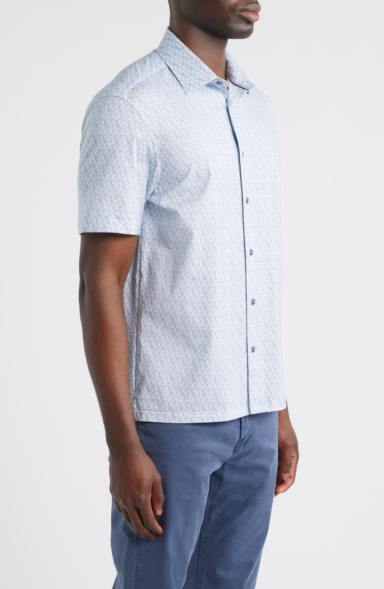 Bugatchi Milo OoohCotton<sup
®</sup
 Abstract Print Short Sleeve Button-Up Shirt, Alternate, color, Air Blue