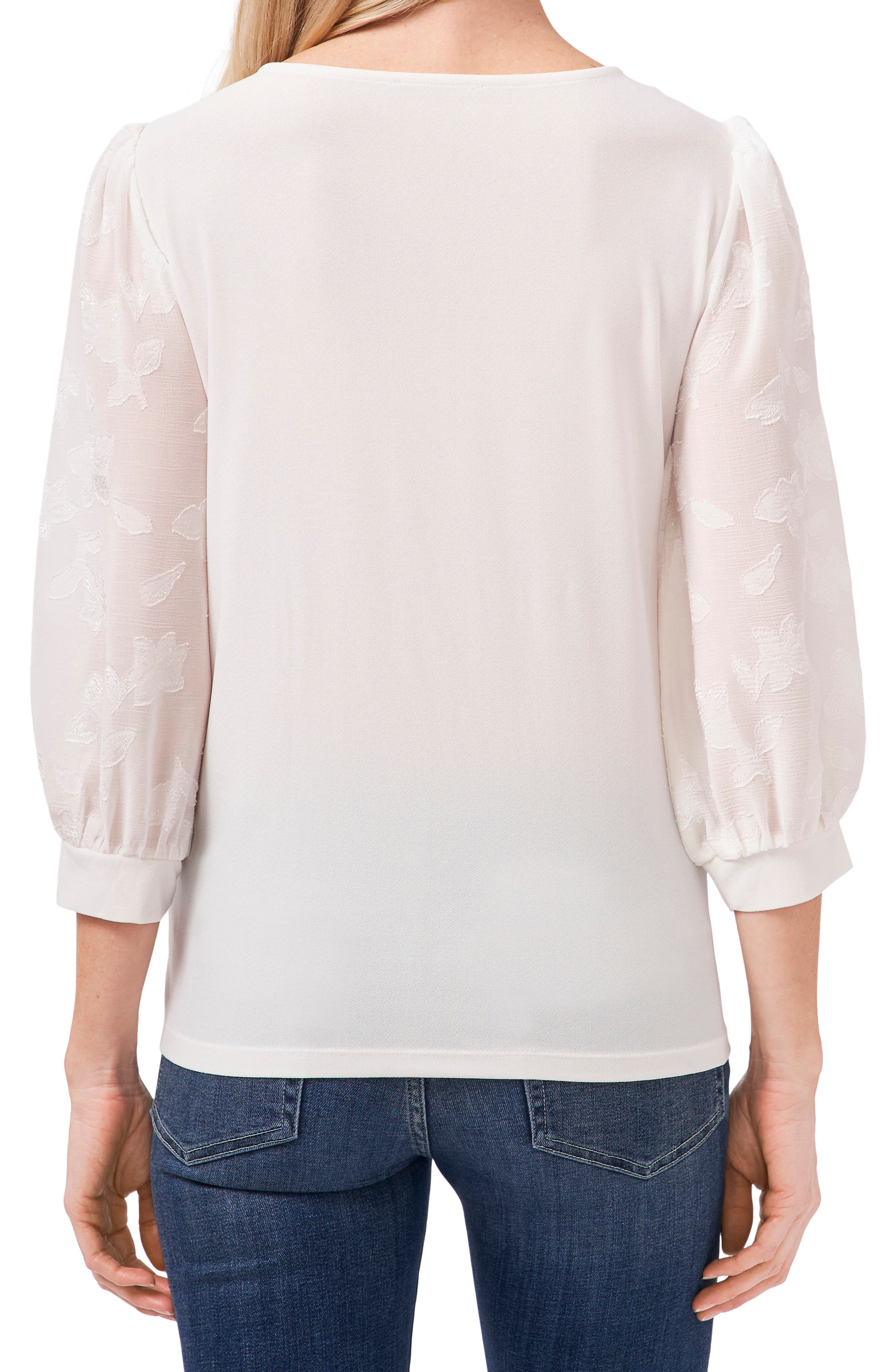 Lace Sleeve Stretch Crepe Blouse - image 2
