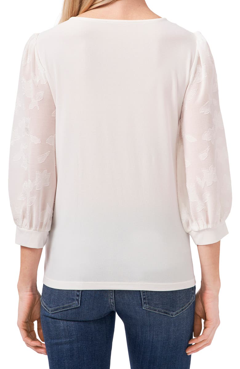 CeCe Lace Sleeve Stretch Crepe Blouse, Alternate, color, Soft Ecru