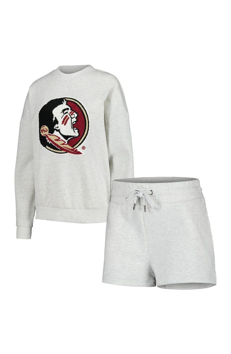 GAMEDAY COUTURE Women's Gameday Couture Ash Florida State Seminoles Team Effort Pullover Sweatshirt & Shorts Sleep Set, Main, color,