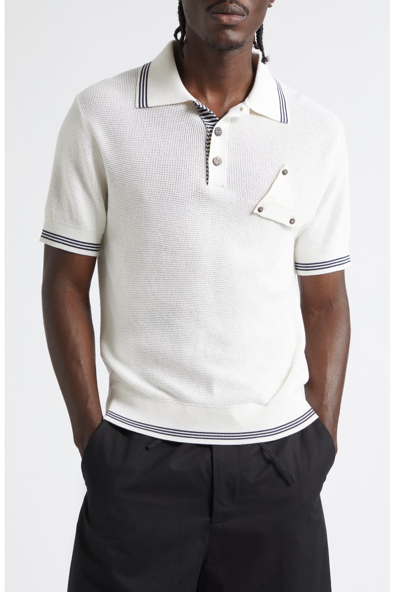 Le Polo Voilier Sailboat Patch Silk & Cotton Polo, Main, color, WHITE 100