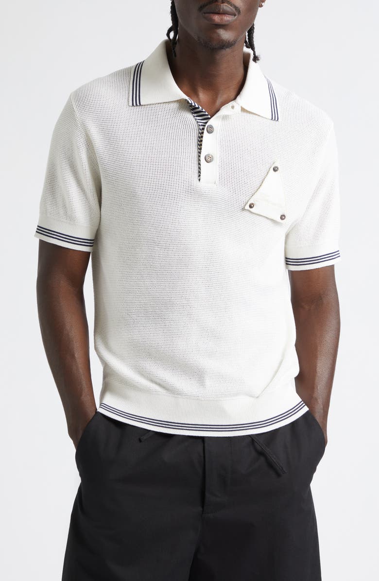 Jacquemus Le Polo Voilier Sailboat Patch Silk & Cotton Polo, Main, color, White 100