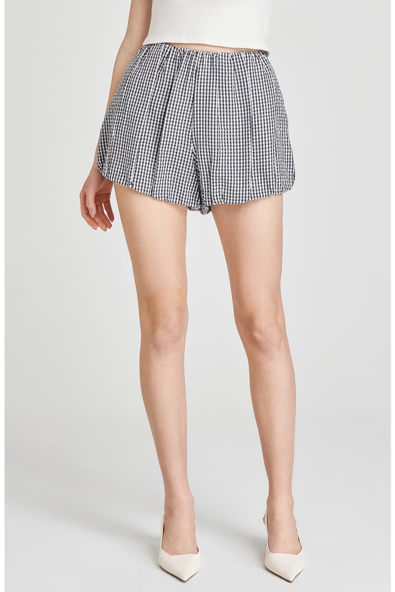 x Styled by COCO! Maggie Gingham Bubble Shorts, Main, color, BLACK SEERSUCKER
