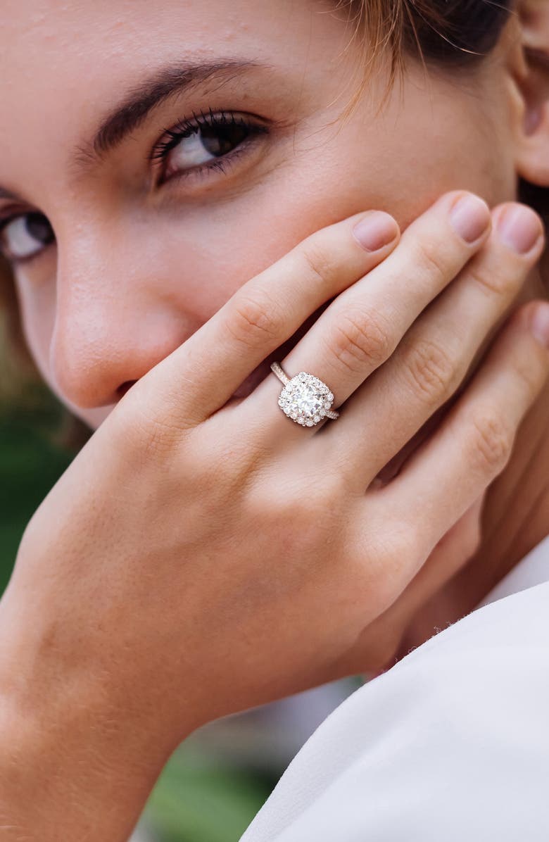 DELMAR Dew Cushion Cut Moissanite Ring, Alternate, color, White/ Silver