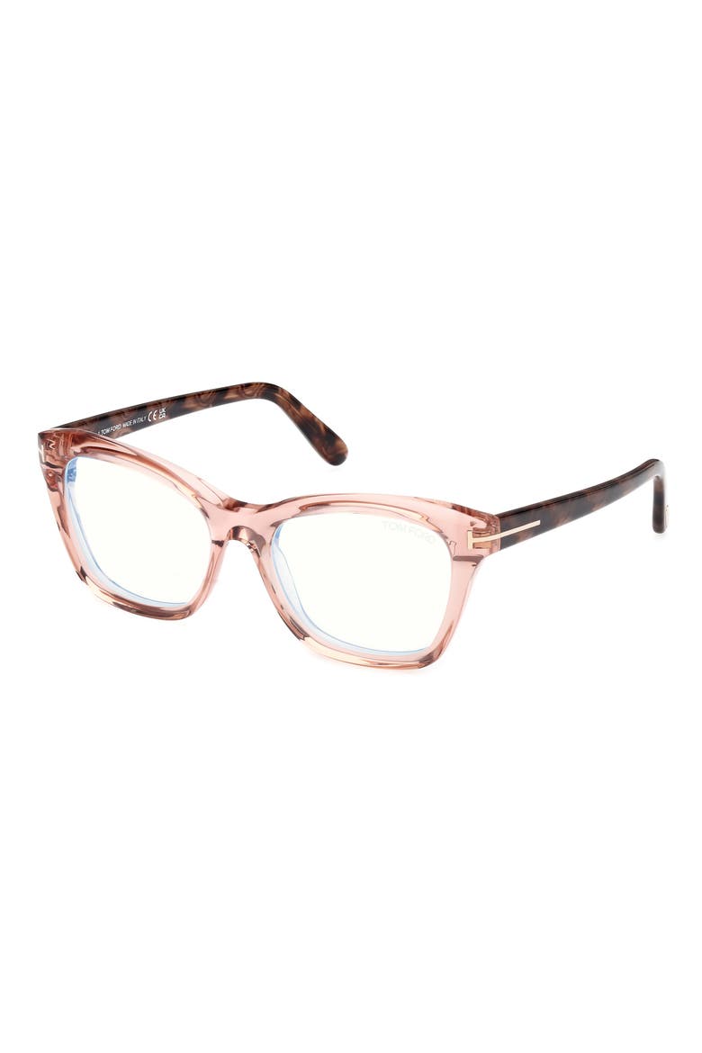 53mm Cat Eye Blue Light Blocking Optical Glasses, Alternate, color, PINK VINTAGE ROSE HAVANA