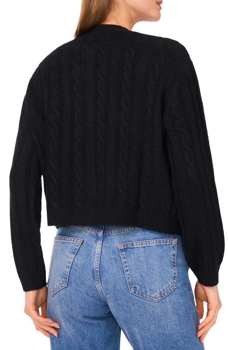 CeCe Jewel Button Cable Knit Crop Cardigan, Alternate, color, Rich Black
