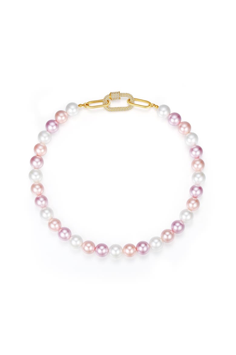 Shell Pearl Necklace with Gem-Encrusted Carabiner Lock, Main, color, Pink