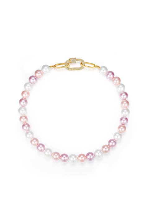 Shell Pearl Necklace with Gem-Encrusted Carabiner Lock (Large)