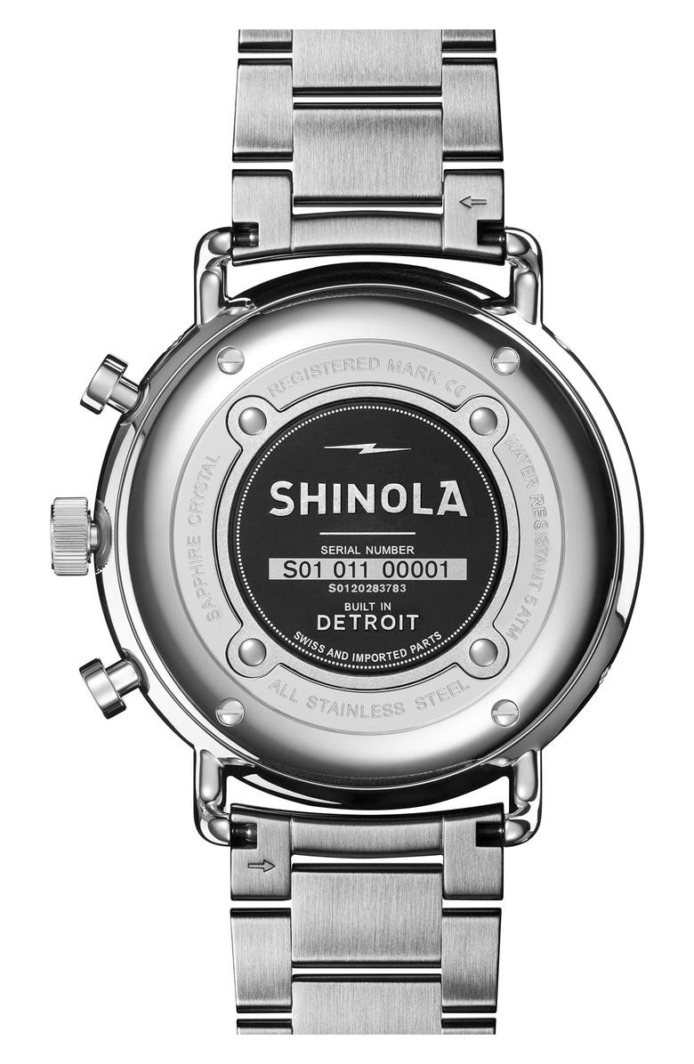 Shinola The Canfield Sport Chronograph Ceramic Bracelet Watch, 45mm, Alternate, color, White/ Stainless Steel