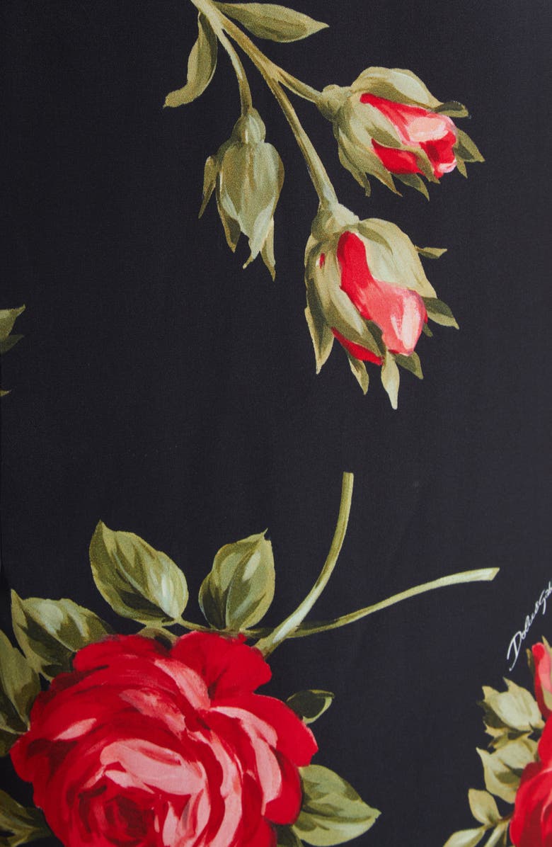 Dolce&Gabbana Rose Bouquet Print Stretch Satin Cocktail Dress, Alternate, color, Bouquet Rose Nero