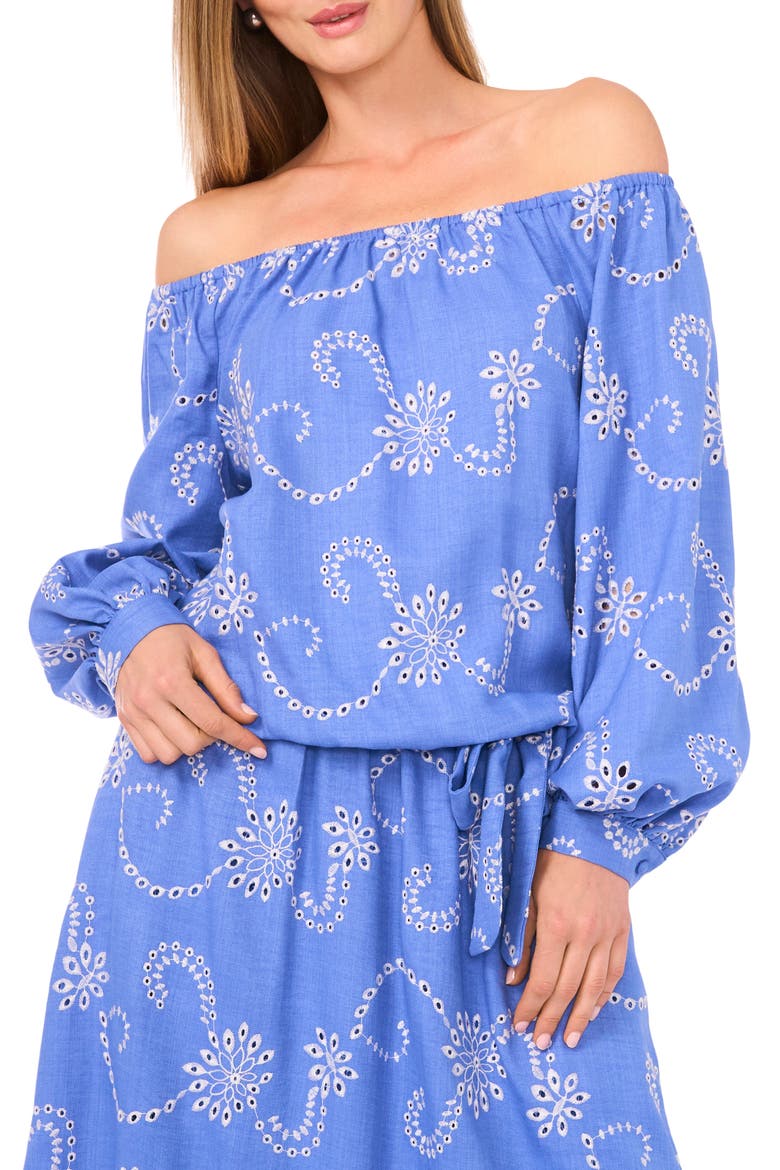 Eyelet Off the Shoulder Long Sleeve Top, Main, color, ULTRAMARINE