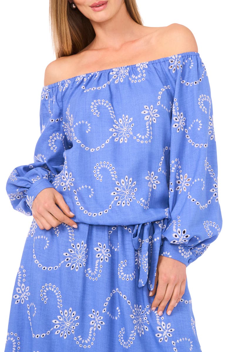 Vince Camuto Eyelet Off the Shoulder Long Sleeve Top, Main, color, Ultramarine