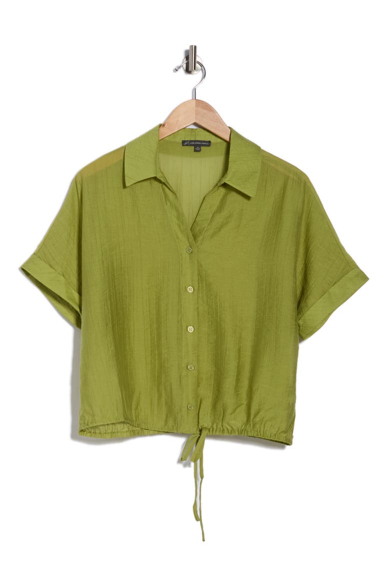 Short Sleeve Tie Hem Button-Up Shirt, Alternate, color, APPLE GREEN