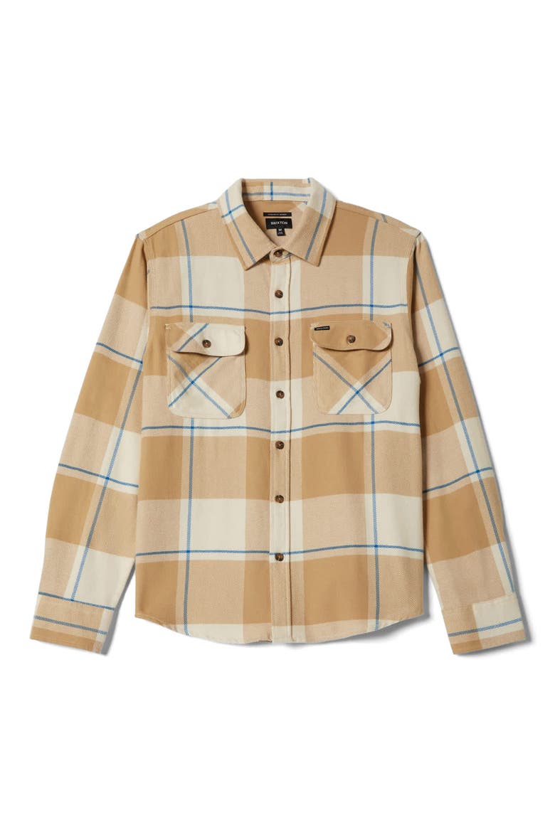 Bowery Plaid Flannel Button-Up Shirt, Alternate, color, WHITECAP/ SAND/ CYBER BLUE