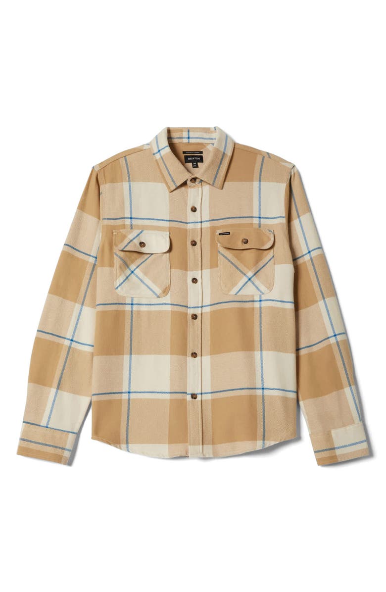 Brixton Bowery Plaid Flannel Button-Up Shirt, Alternate, color, Whitecap/ Sand/ Cyber Blue