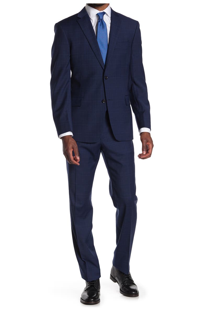 Tommy Hilfiger Blue Plaid Wool Blend Two Button Notch Lapel Slim Fit Suit, Main, color,