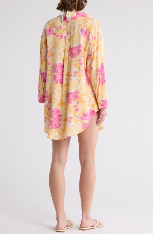 Boho Me Floral Print Button-up Cover-up Shirt In Patch Mango