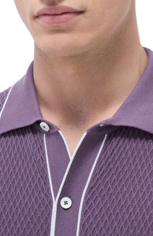 Bugatchi Tipped Short Sleeve Button-up Sweater In Plum