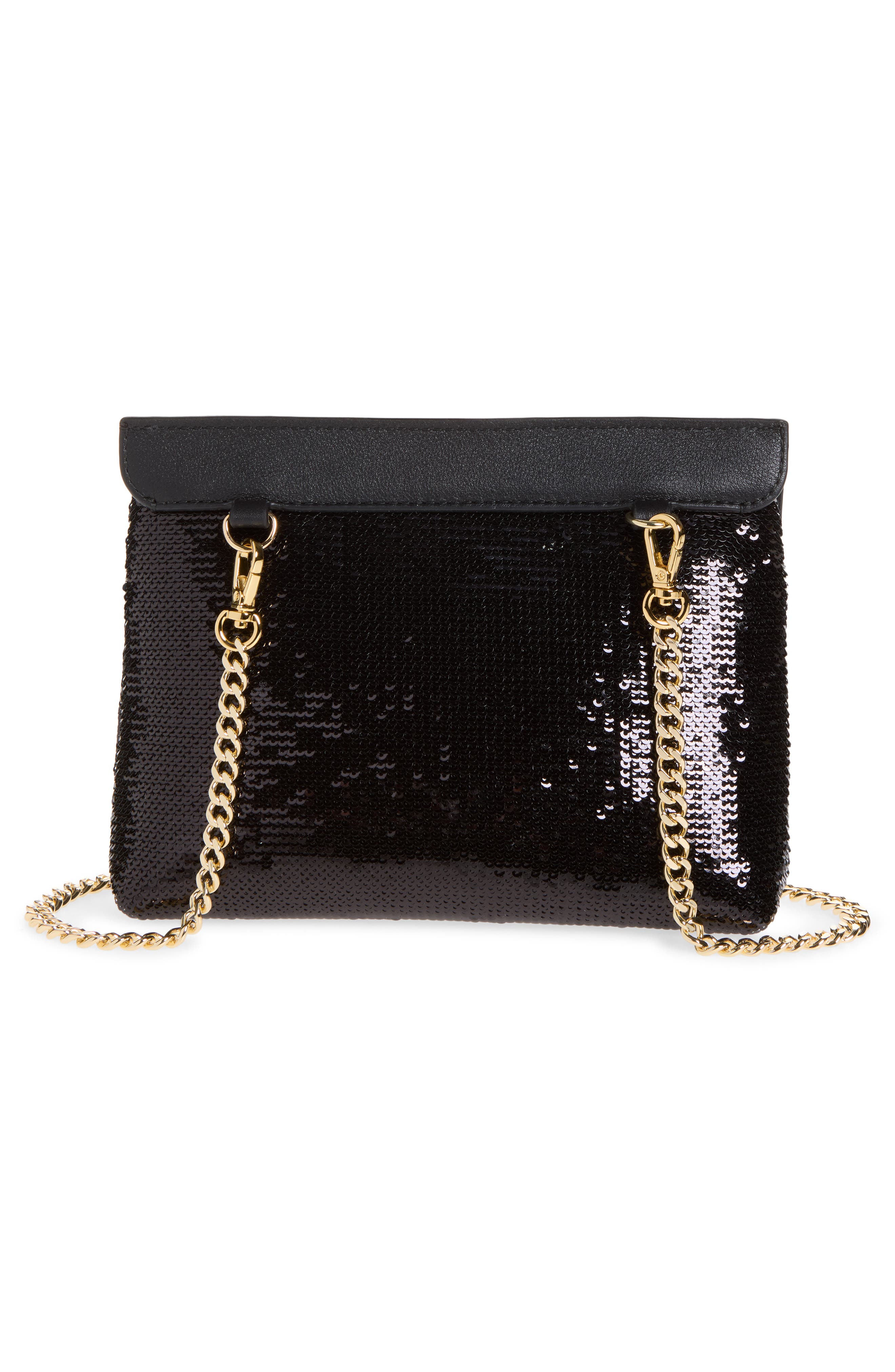 Mini Stylist Sequin & Leather Crossbody Bag, Alternate, color, BLACK