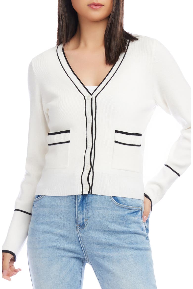 Contrast Trim Cardigan, Main, color, WHITE/ BLACK