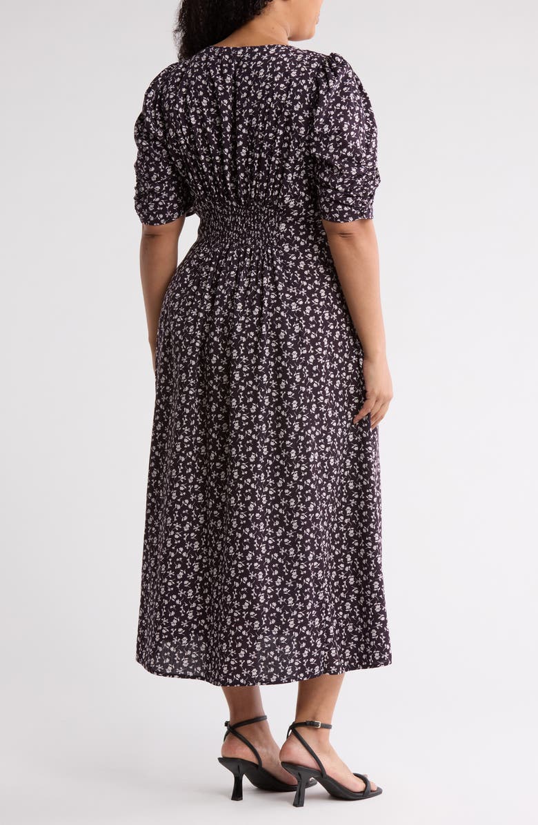 Renee C Floral V-Neck Midi Dress, Alternate, color, Black Multi