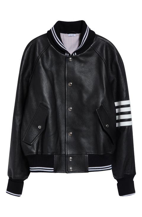 4-Bar Raglan Sleeve Leather Varsity Jacket