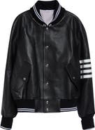 Thom Browne 4-Bar Raglan Sleeve Leather Varsity Jacket