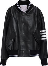 Thom Browne 4-Bar Raglan Sleeve Leather Varsity Jacket