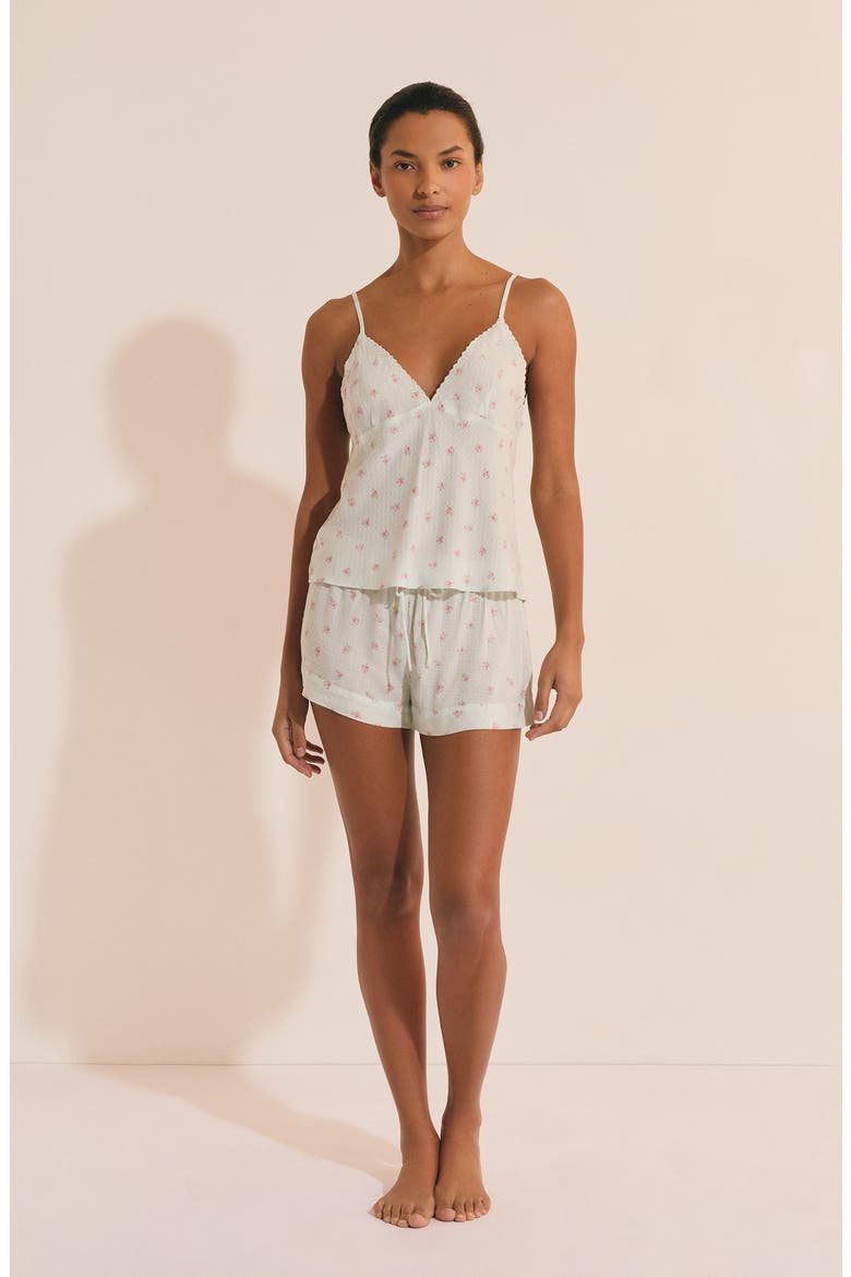 Olivya Floral Swiss Dot Pajama Shorts, Alternate, color, IMP FOND VERT