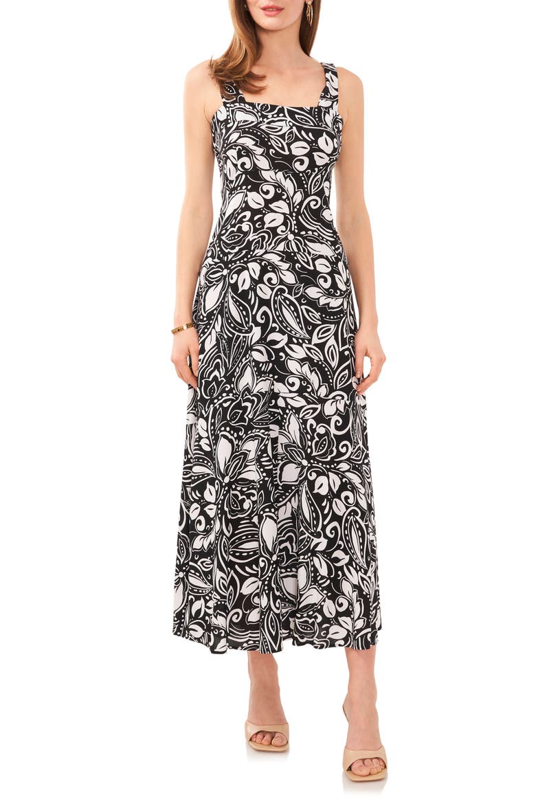 Floral Tiered Sleeveless Maxi Dress, Main, color, RICH BLACK