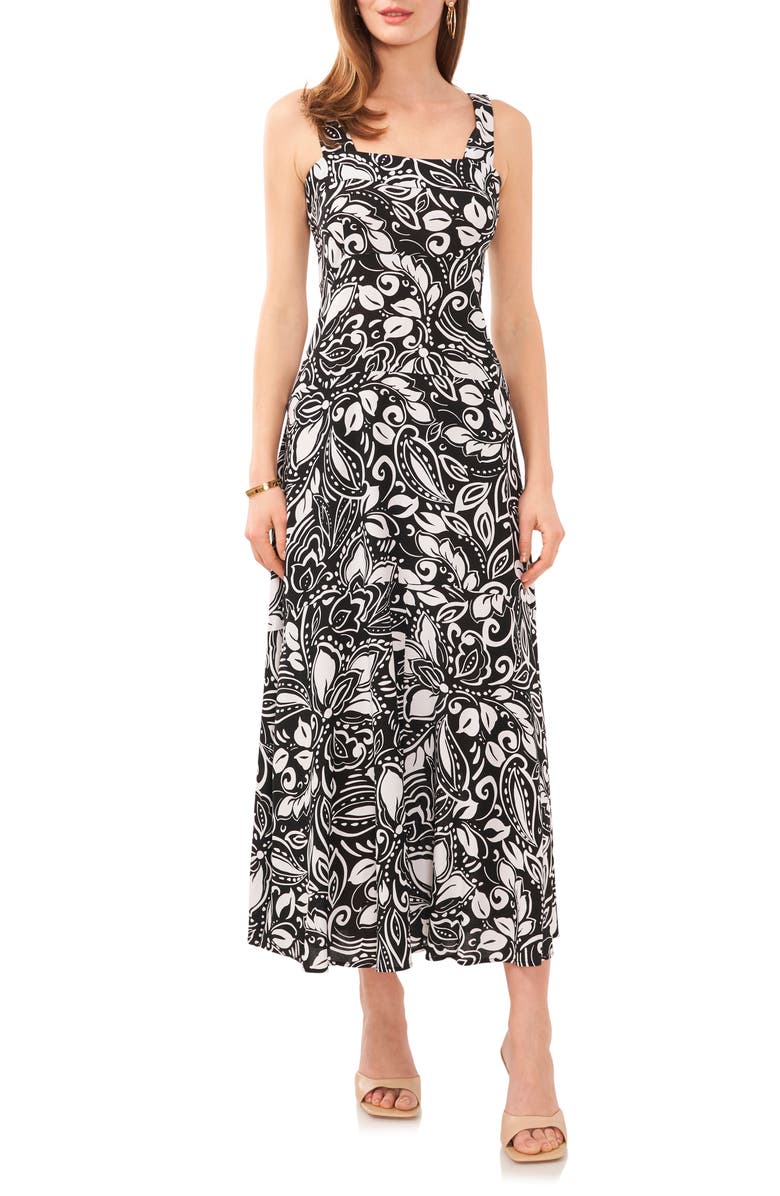 Vince Camuto Floral Tiered Sleeveless Maxi Dress, Main, color, Rich Black