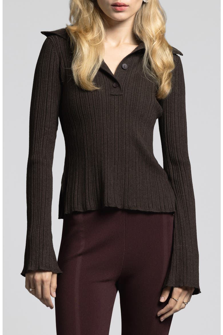 Marisa Ribbed Polo Sweater, Main, color, ESPRESSO