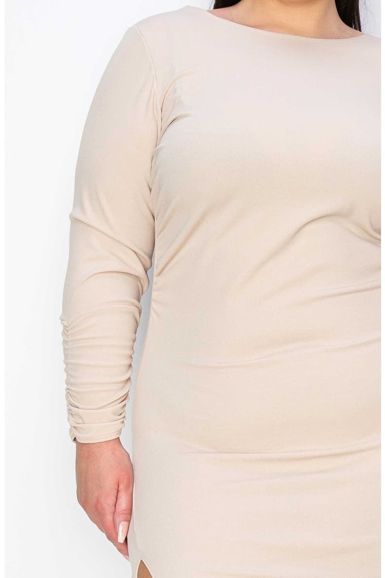 Bianca Open Back Side Slit Long Sleeve Stretch Dress, Alternate, color, OATMEAL