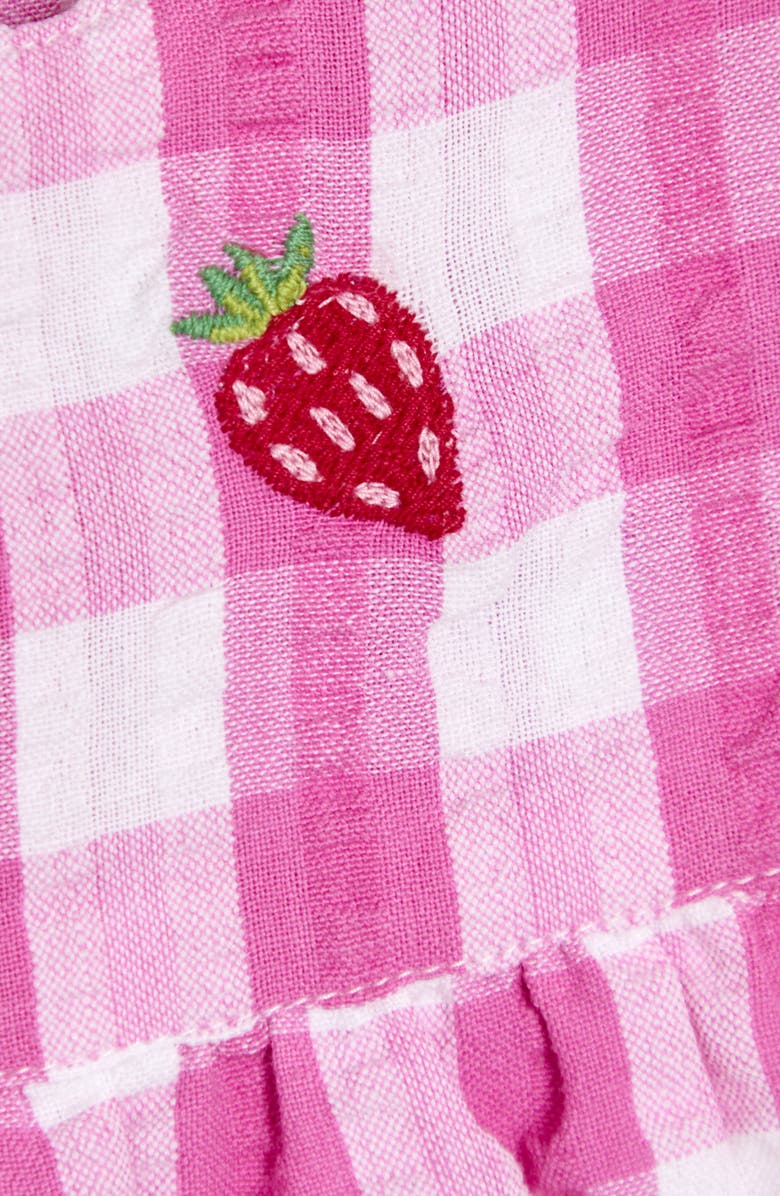 JOJO MAMAN BEBE Strawberry Embroidered Gingham Cotton Seersucker Romper, Alternate, color, Pink