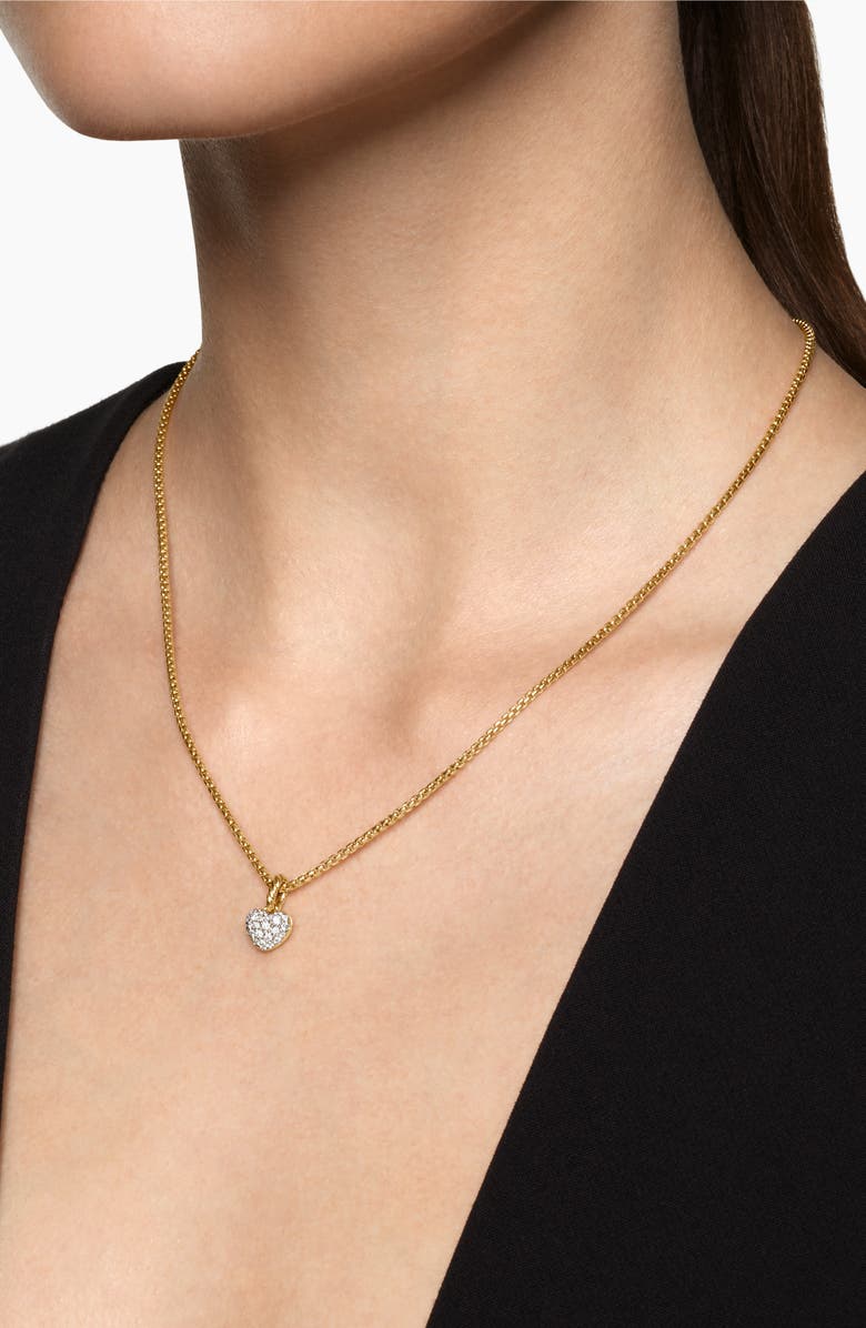 David Yurman Petite Pavé Heart Enhancer in 18K Yellow Gold with Diamonds, 7.4mm, Alternate, color, Diamond