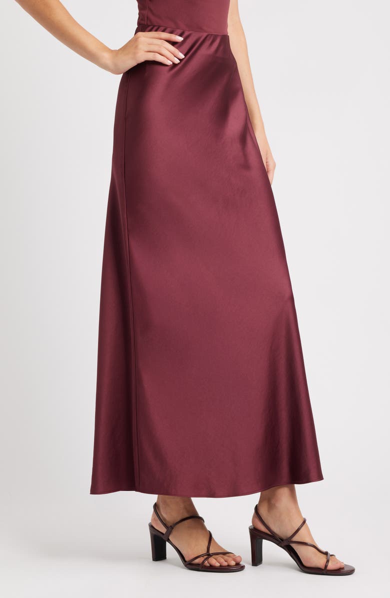 Open Edit Satin Maxi Skirt, Alternate, color, Burgundy Tannin