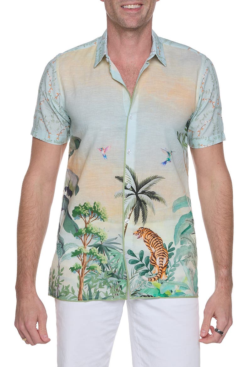 Printed Linen & Cotton Shirt, Main, color, BEIGE