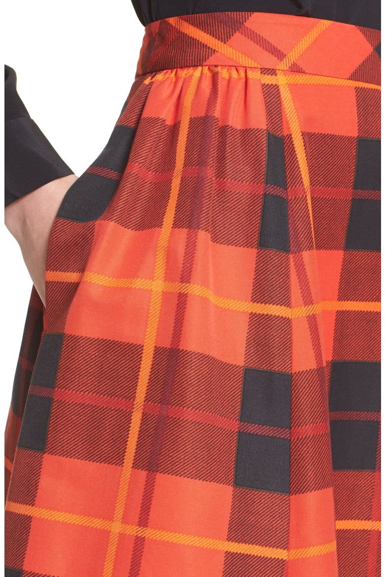 kate spade new york woodland plaid midi skirt, Alternate, color, FAIRYTALE RED