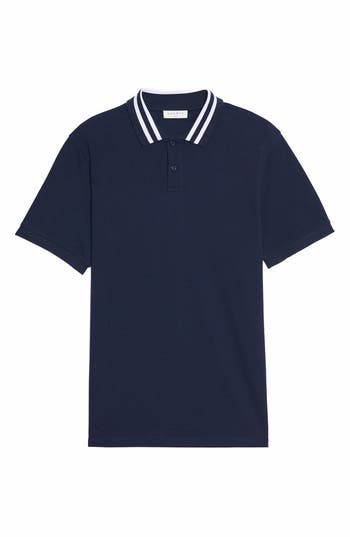 Sandro Fred Tipped Cotton Polo In Blue