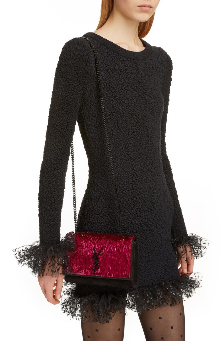 Saint Laurent Kate Embellished Wallet on a Chain, Alternate, color,