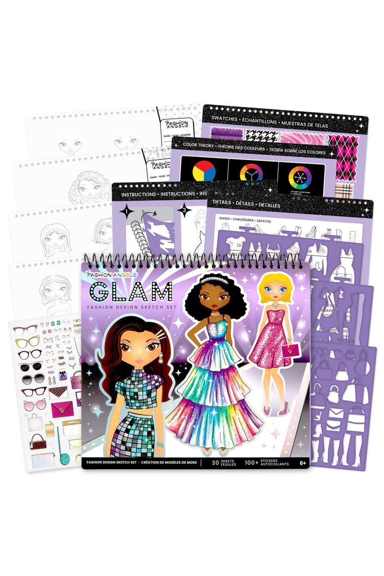 Glam Fashion Design Sketch Set Pad, Kids 6+, Main, color, Multicolored