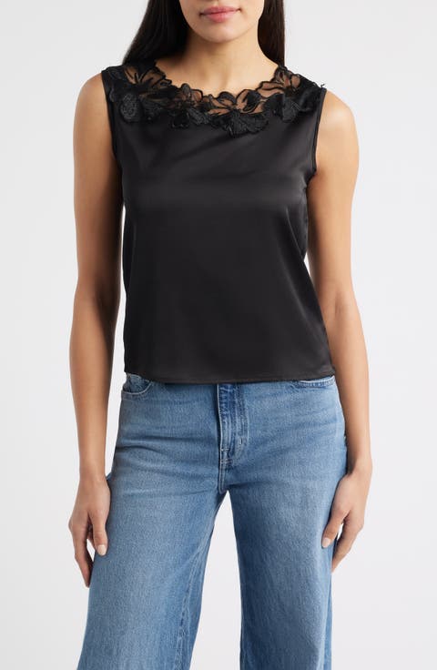 Camille Sleeveless Floral Appliqué Top