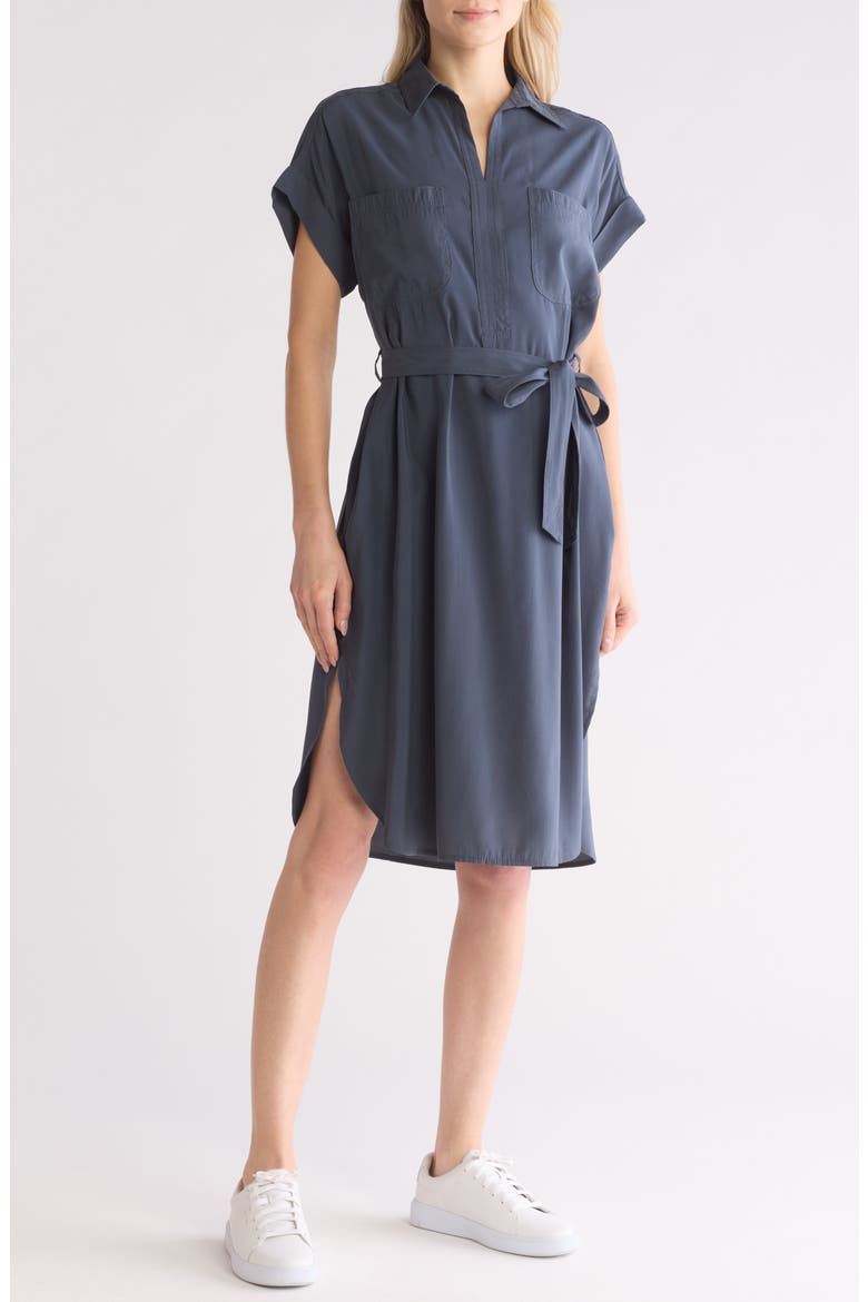 V-Neck Cuffed Sleeve Shirtdress, Main, color, OMBRE