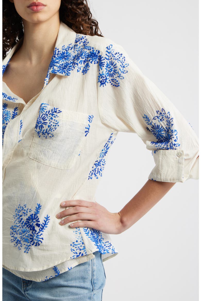 Embroidered Asymmetric Cotton Button-Up Shirt, Alternate, color, FLORET HANDSTITCH